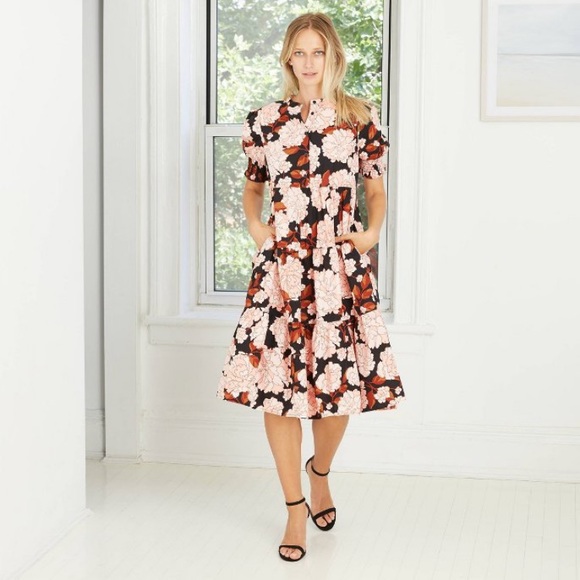 wildflower ditsy floral print long balloon sleeve tiered dress